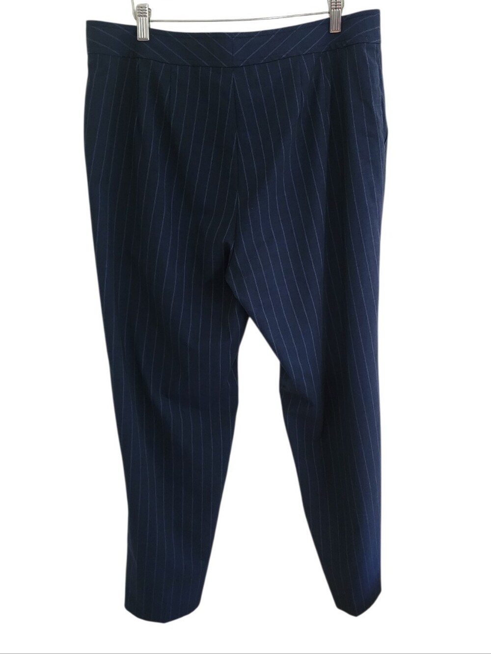 St. John Wool Silk Pinstripe Tailored Trousers Navy Size 14 Made in USA - Picture 7 of 10